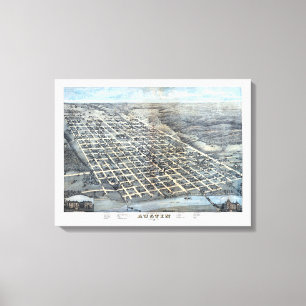 Austin, Texas Antique Aerial City Map from 1873 Canvas Print