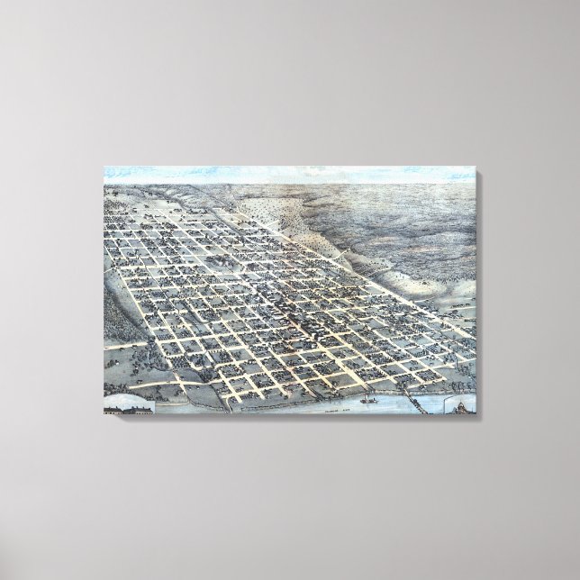 Austin, Texas Antique Aerial City Map from 1873 Canvas Print (Front)