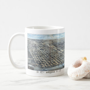 Austin, Texas Antique Aerial City Map from 1873 Coffee Mug