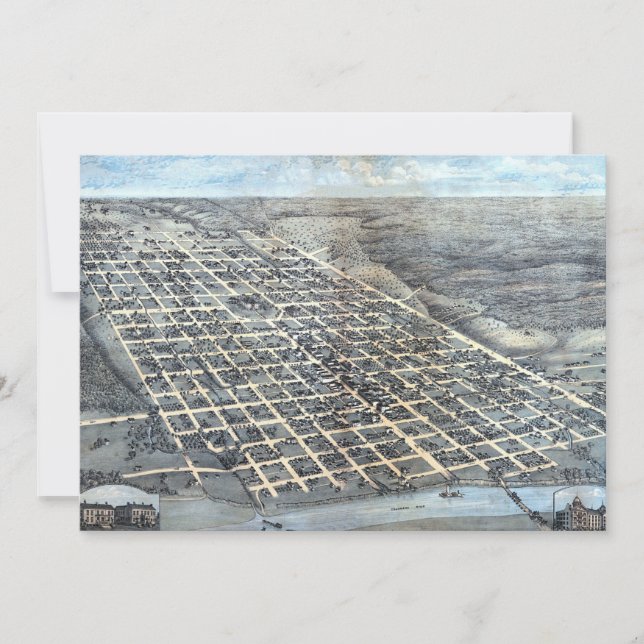 Austin, Texas Antique Aerial City Map from 1873 Invitation (Front)