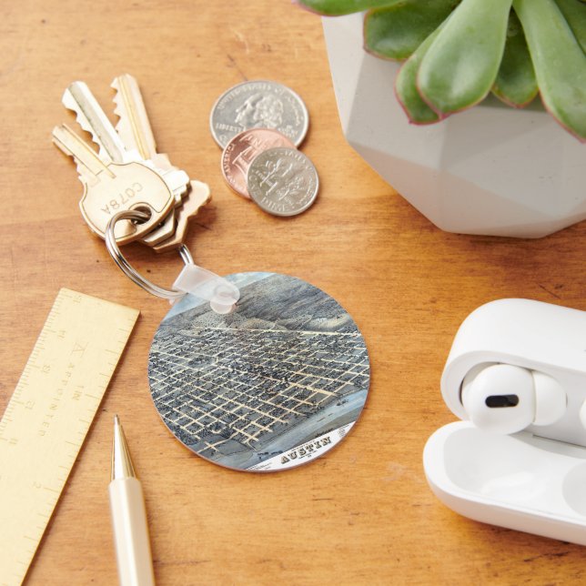 Austin, Texas Antique Aerial City Map from 1873 Key Ring (Desk)