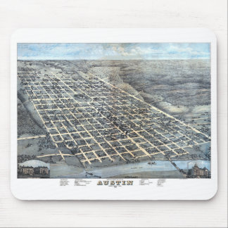 Austin, Texas Antique Aerial City Map from 1873 Mouse Mat