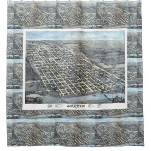 Austin, Texas Antique Aerial City Map from 1873 Shower Curtain
