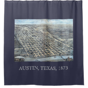 Austin, Texas Antique Aerial City Map from 1873 Shower Curtain
