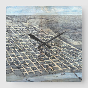Austin, Texas Antique Aerial City Map from 1873 Square Wall Clock