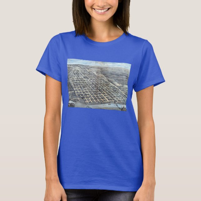 Austin, Texas Antique Aerial City Map from 1873 T-Shirt (Front)