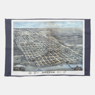 Austin, Texas Antique Aerial City Map from 1873 Tea Towel