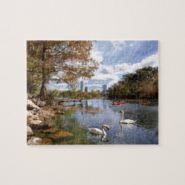 Austin, Texas Barton Creek / Ladybird Lake Swans Jigsaw Puzzle (Horizontal)