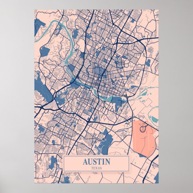 Austin - Texas Breezy City Map  Poster (Front)