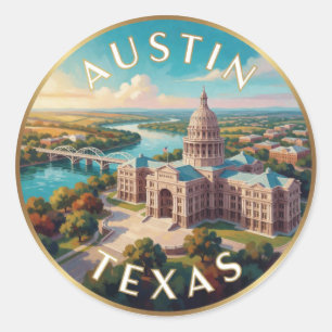 Austin Texas Capitol Skyline Travel Art Classic Round Sticker