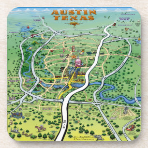 Austin Texas Cartoon Map Coaster