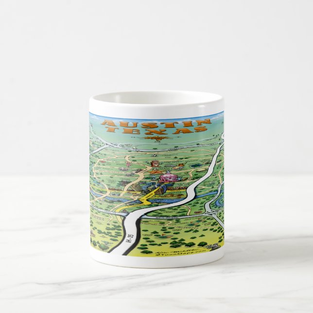 Austin Texas Cartoon Map Coffee Mug (Center)