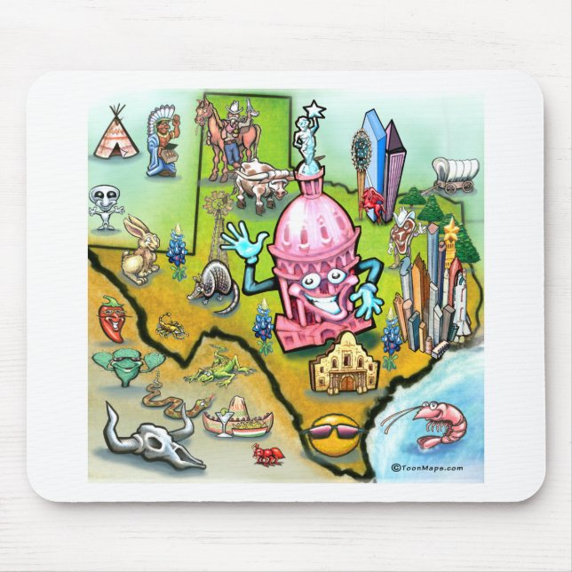 Austin Texas Cartoon Map Mouse Mat (Front)
