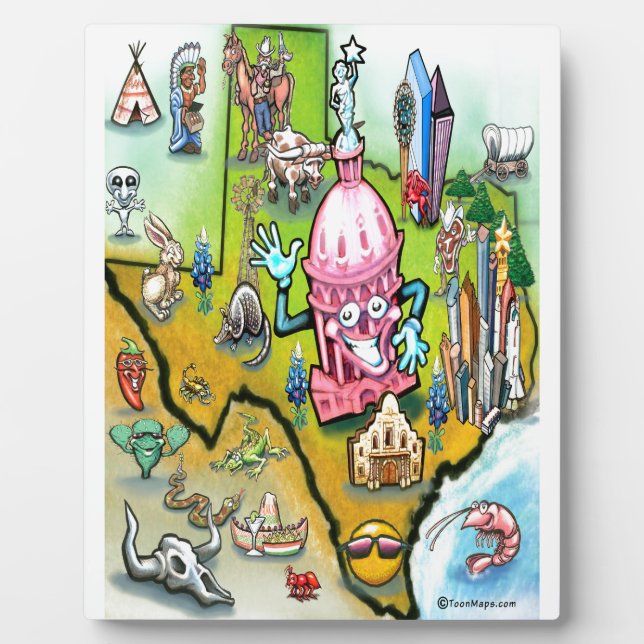 Austin Texas Cartoon Map Plaque (Front)