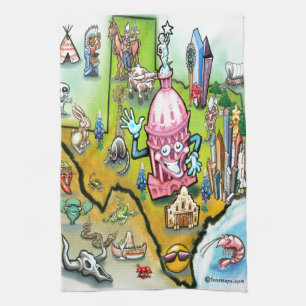 Austin Texas Cartoon Map Tea Towel