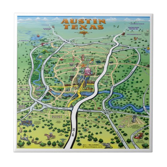 Austin Texas Cartoon Map Tile | Zazzle.co.uk