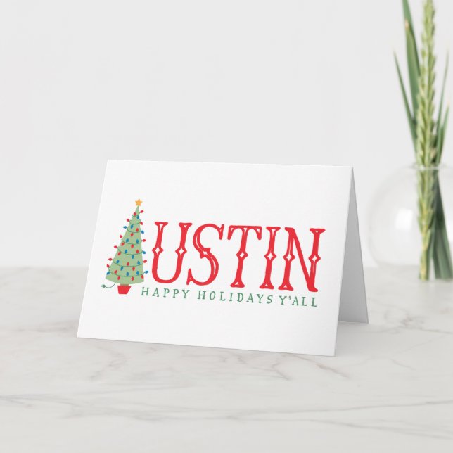 Austin, Texas Christmas Tree Happy Holidays Card (Front)