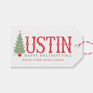 Austin, Texas Christmas Tree Happy Holidays Gift Tags