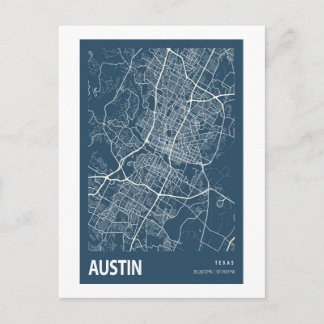 Austin Texas City Map Line Art Blue Print Postcard