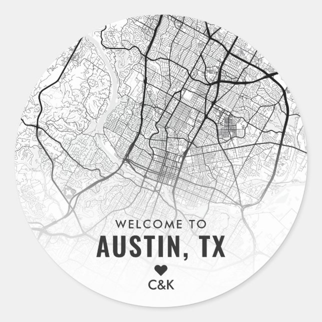 Austin, Texas City Map | Wedding Welcome Classic Round Sticker (Front)