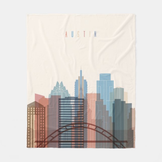 Austin, Texas | City Skyline Fleece Blanket (Front)