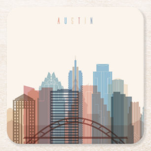 Austin, Texas   City Skyline Square Paper Coaster