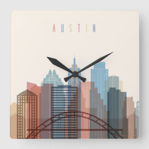 Austin, Texas   City Skyline Square Wall Clock