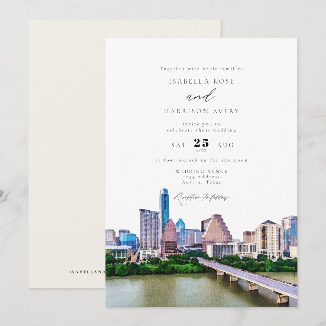 AUSTIN TEXAS City Skyline Wedding Invitation (Front/Back)