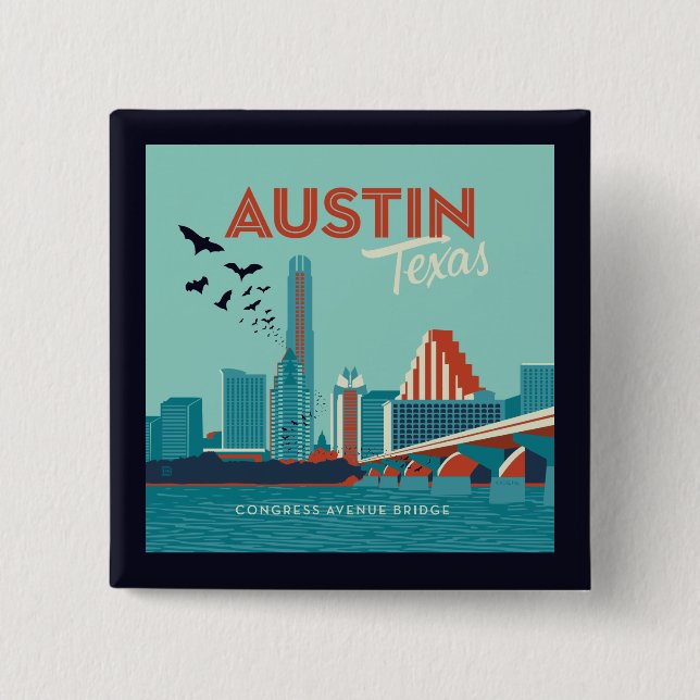 Austin, Texas | Congress Avenue Bridge 15 Cm Square Badge (Front)