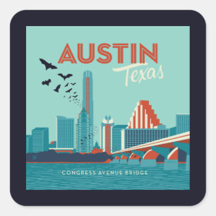 Austin, Texas   Congress Avenue Bridge Square Sticker