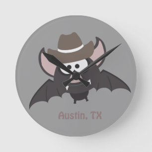 Austin, Texas - Cowboy bat Round Clock