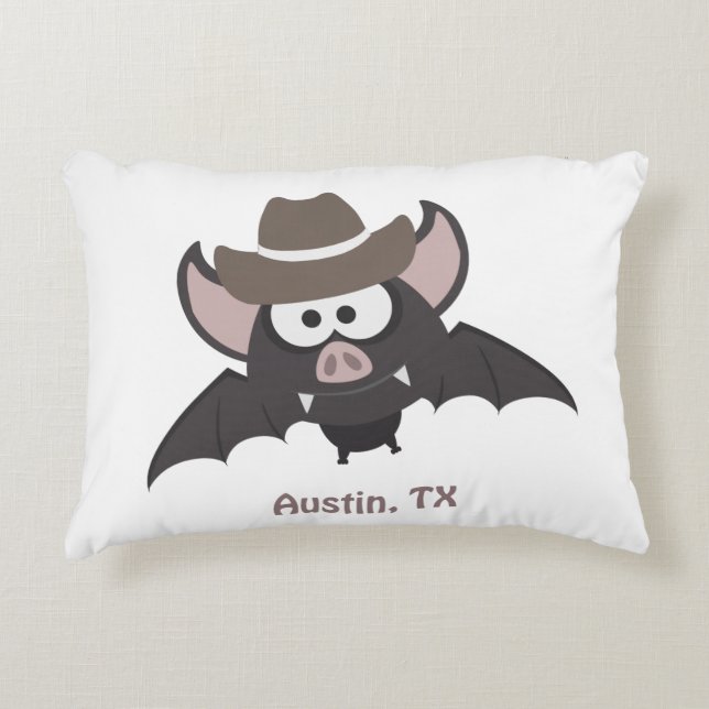 Austin Texas Cute Cartoon Cowboy Bat Decorative Cushion (Front)