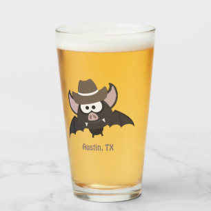 Austin Texas Cute Cartoon Cowboy Bat Glass
