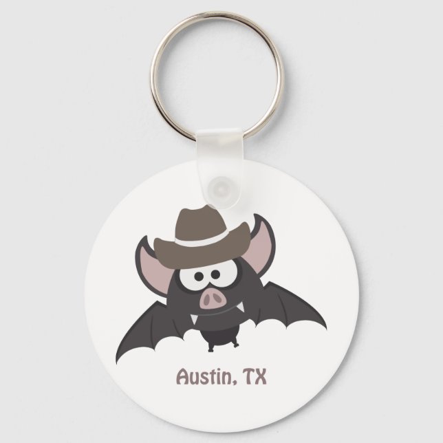 Austin Texas Cute Cartoon Cowboy Bat Key Ring (Front)