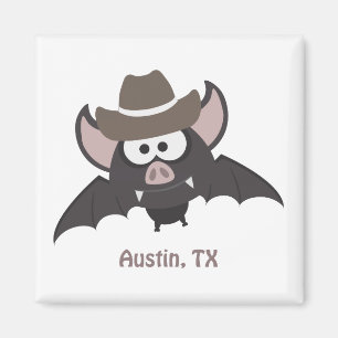 Austin Texas Cute Cartoon Cowboy Bat Magnet