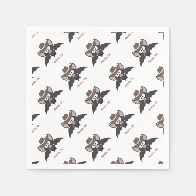 Austin Texas Cute Cartoon Cowboy Bat Napkin (Front)