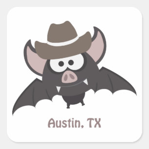 Austin Texas Cute Cartoon Cowboy Bat Square Sticker