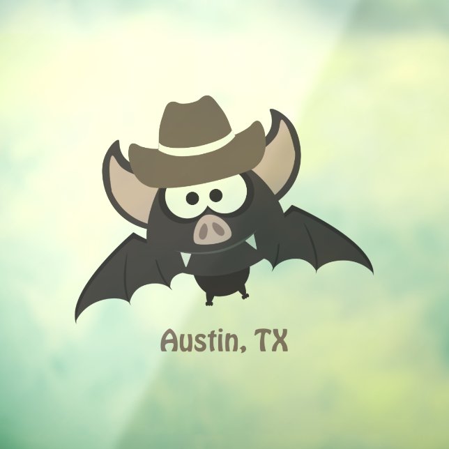 Austin Texas Cute Cartoon Cowboy Bat  Window Cling (Sheet 3)