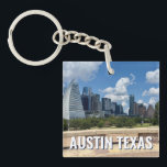 Austin Texas Downtown Buildings Photography Key Ring<br><div class="desc">This modern Austin Texas souvenir keychain features beautiful blue sky and clouds above the city skyline. All of the new buildings against the pretty green trees that epitomises the beauty of the urban downtown and nature of the place. Great travel keepsake gift for a visitor or a local Austinite that...</div>