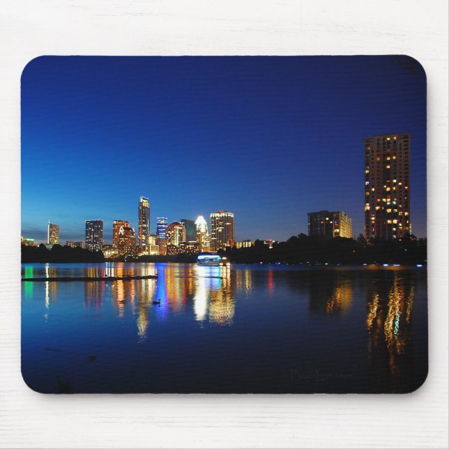 Austin Texas Downtown Night Skyline Ladybird Lake Mouse Mat (Front)