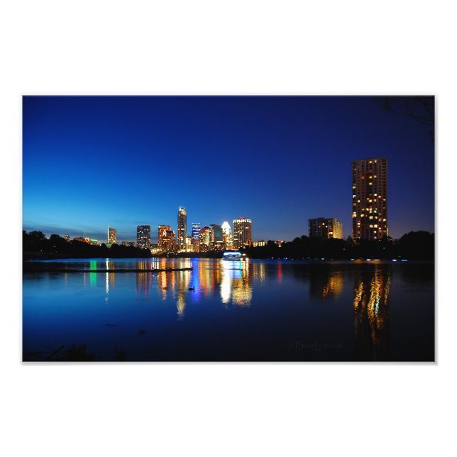 Austin Texas Downtown Night Skyline Ladybird Lake Photo Print (Front)