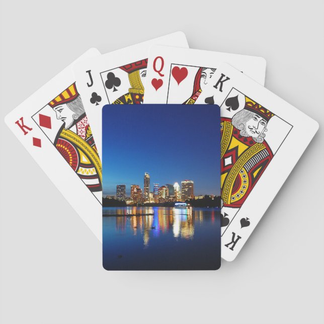 Austin Texas Downtown Night Skyline Ladybird Lake Playing Cards (Back)