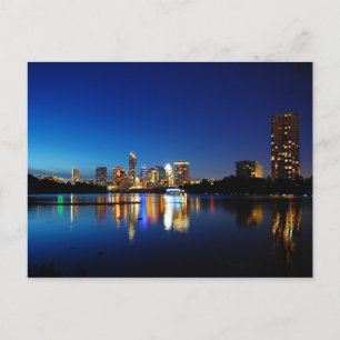 Austin Texas Downtown Night Skyline Ladybird Lake Postcard