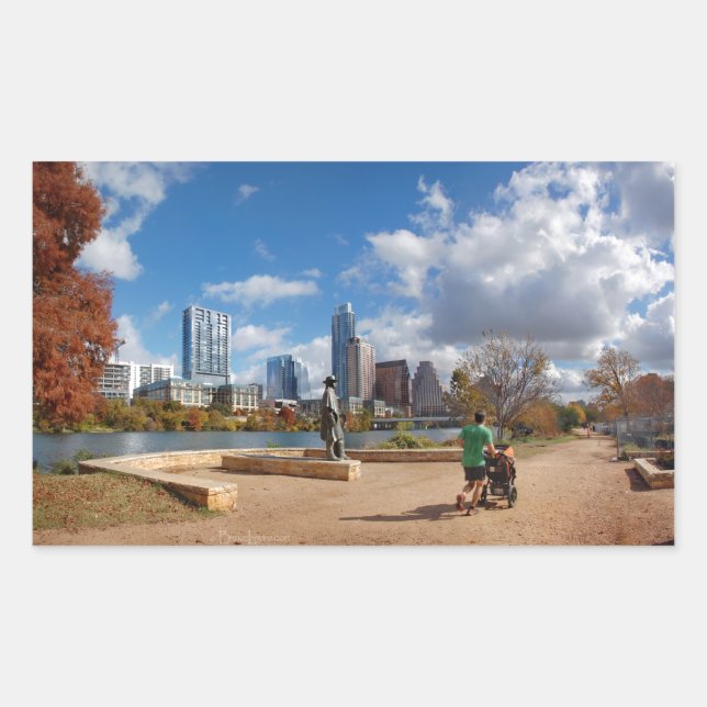 Austin Texas Downtown Skyline - Ladybird Lake Rectangular Sticker (Front)