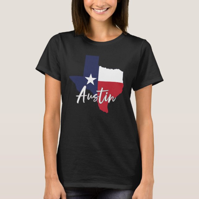 Austin, Texas Flag Map Women's Black T-Shirt (Front)