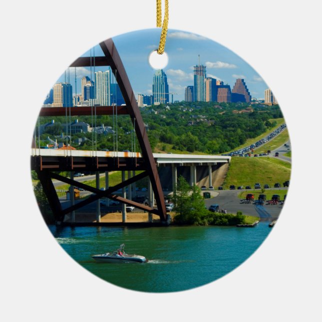 Austin, Texas from 360 Bridge Ceramic Tree Decoration (Front)