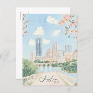 Austin Texas Gouache Paint Illustration Travel Postcard