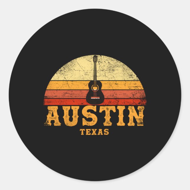 Austin Texas Guitar Guitarist Vacation Humour Classic Round Sticker (Front)