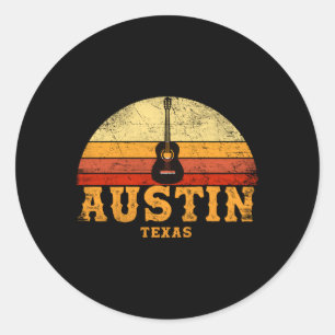 Austin Texas Guitar Guitarist Vacation Humour Classic Round Sticker