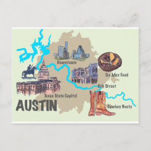 Austin Texas Highlights Map Postcard